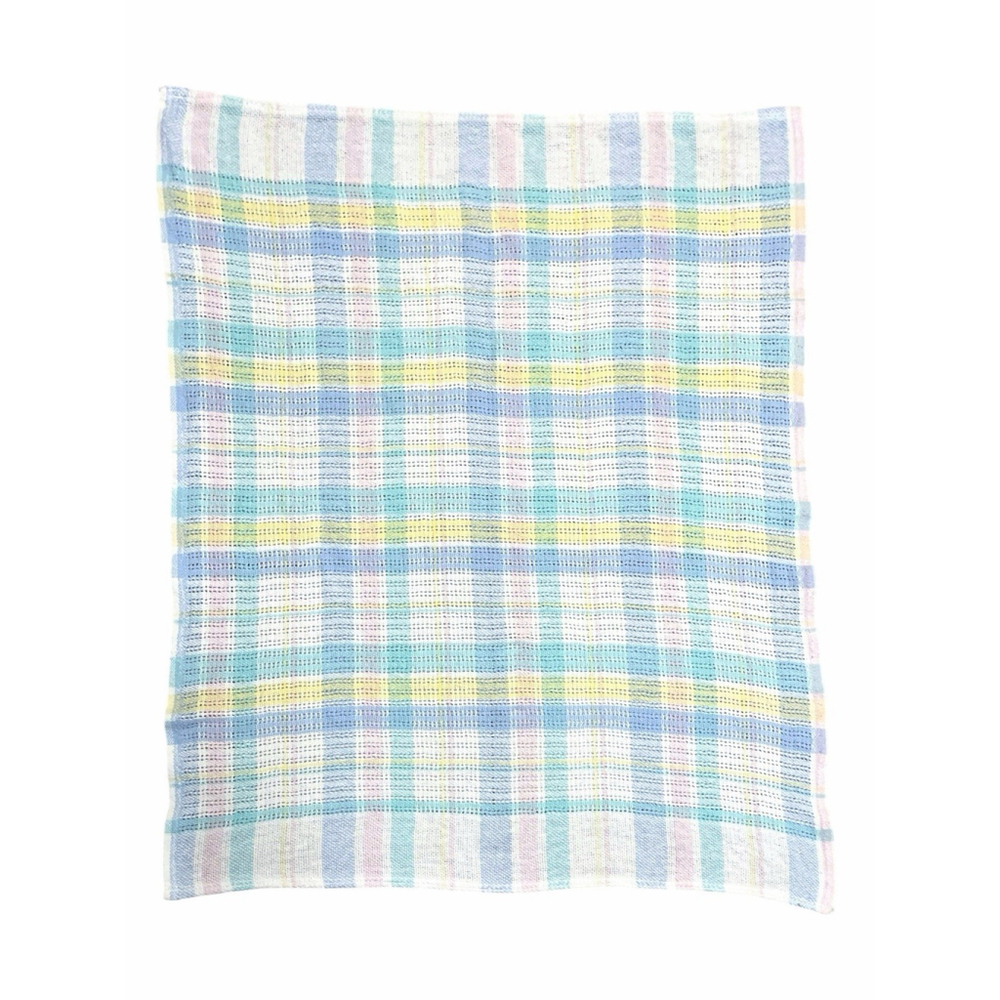 Vintage Beacon Baby Blanket Pastel Plaid Stripe 100% Cotton USA Made 30" x 40"